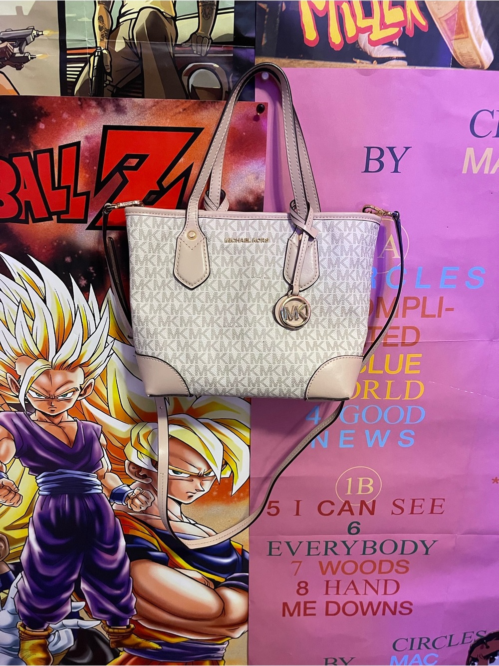 Michael Kors Beige and Light Pink Jet Set Tote with Gold Charm